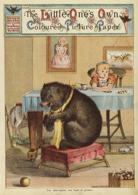 Pige ved bordet med en bjørn (chromolitho) af English School