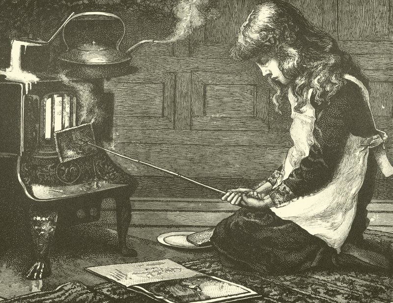 Girl cooking toast on the stove  af English School