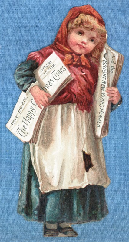 Pige, der leverer aviser, julekort af English School