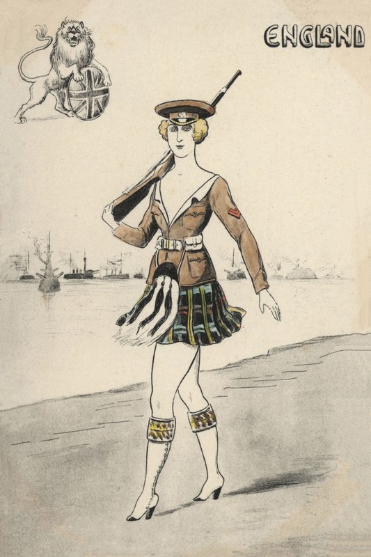 Pige i skotsk uniform (farve litho) af English School