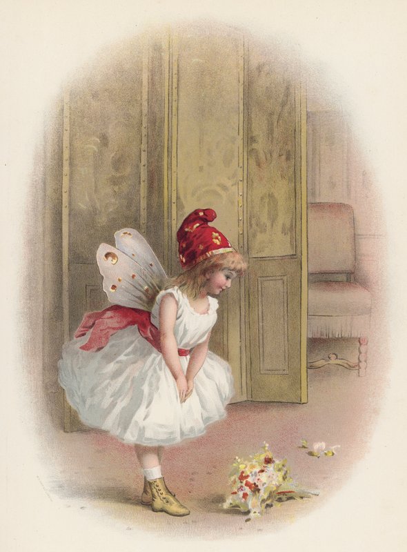 Pige eller fe, der bukker efter hendes optræden (chromolitho) af English School