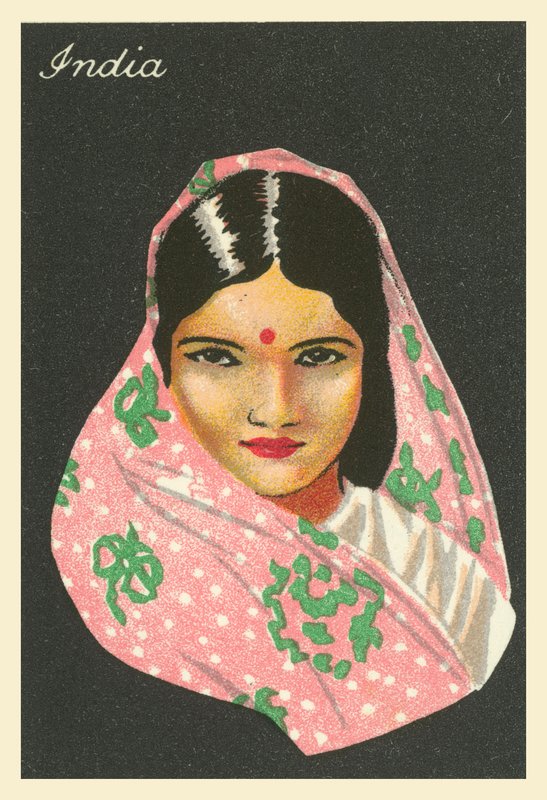 Piger fra mange lande: Indien (farvelitografi) af English School