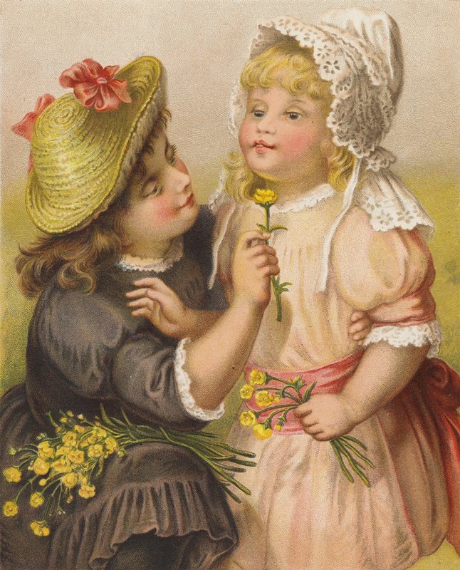 Piger med smørblomster (chromolitho) af English School