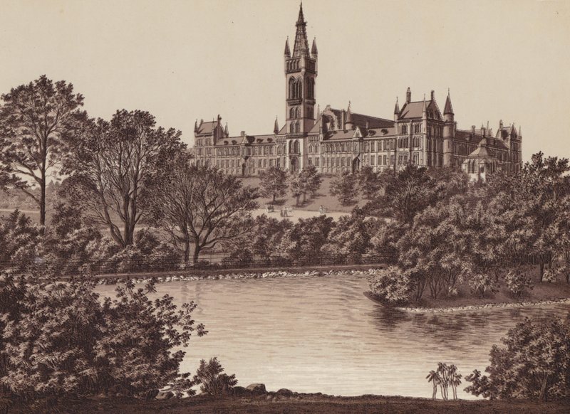Glasgow: Universitetet (litho) af English School