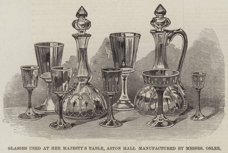 Briller brugt ved Hendes Majestæts bord, Aston Hall fremstillet af Messers Osler (gravering) af English School