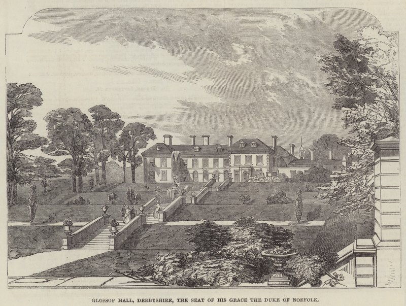 Glossop Hall, Derbyshire, sæde for hans nåde, hertugen af Norfolk (gravering) af English School