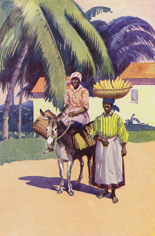 På vej til markedet, Jamaica (farvelitografi) af English School