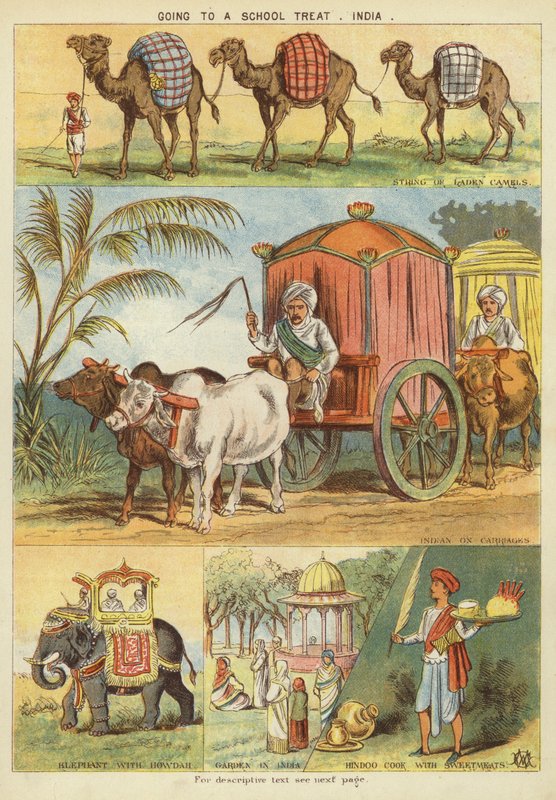 Går til en skoleforkælelse, Indien (chromolitho) af English School