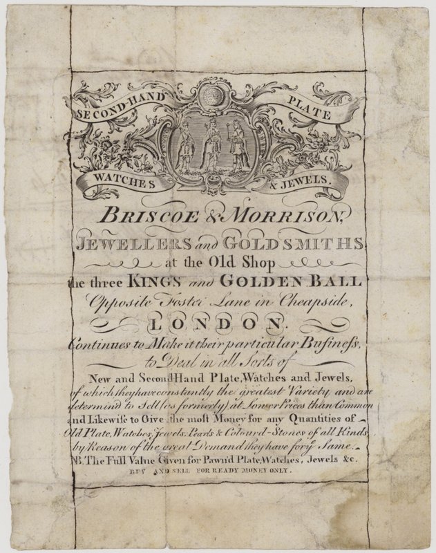Guldsmede og sølvsmede, Briscoe og Morrison, handelskort af English School