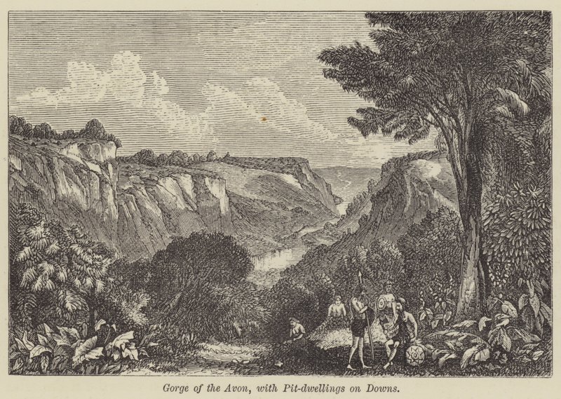 Gorge of the Avon, med Pit-dwellings on Downs (gravering) af English School