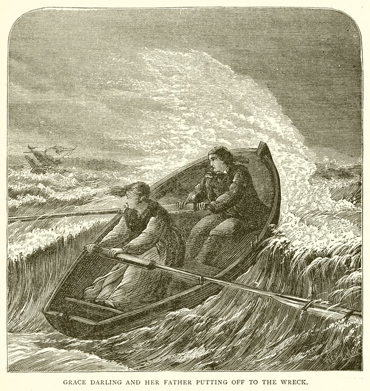 Grace Darling og hendes far sætter af til vraget af English School