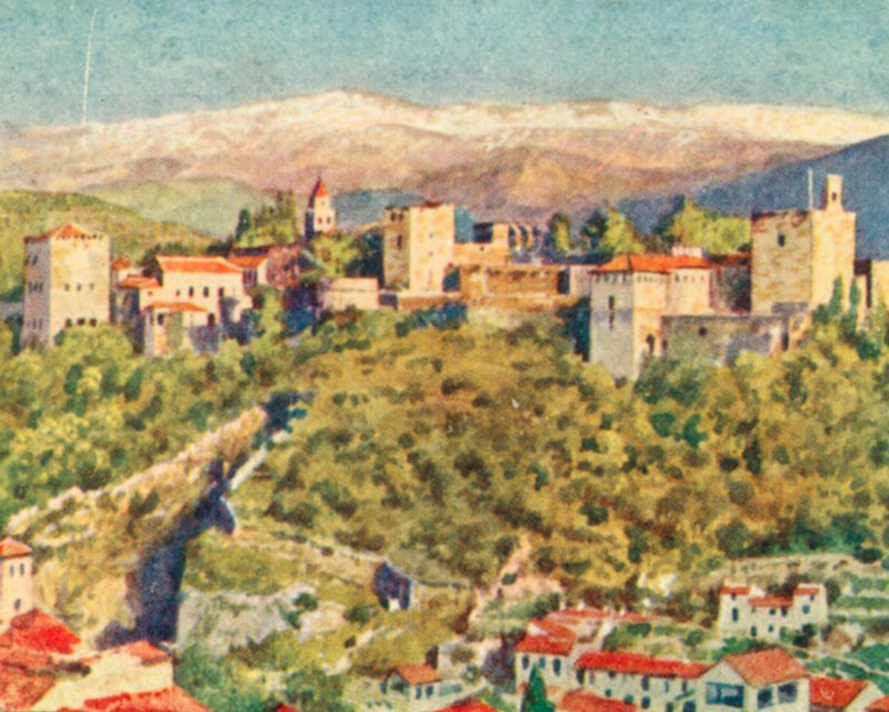 Granada, Alhambra (farvelitografi) af English School