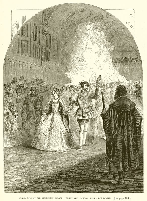 Grand Ball på Old Greenwich Palace: Henry VIII. dans med Anne Boleyn af English School