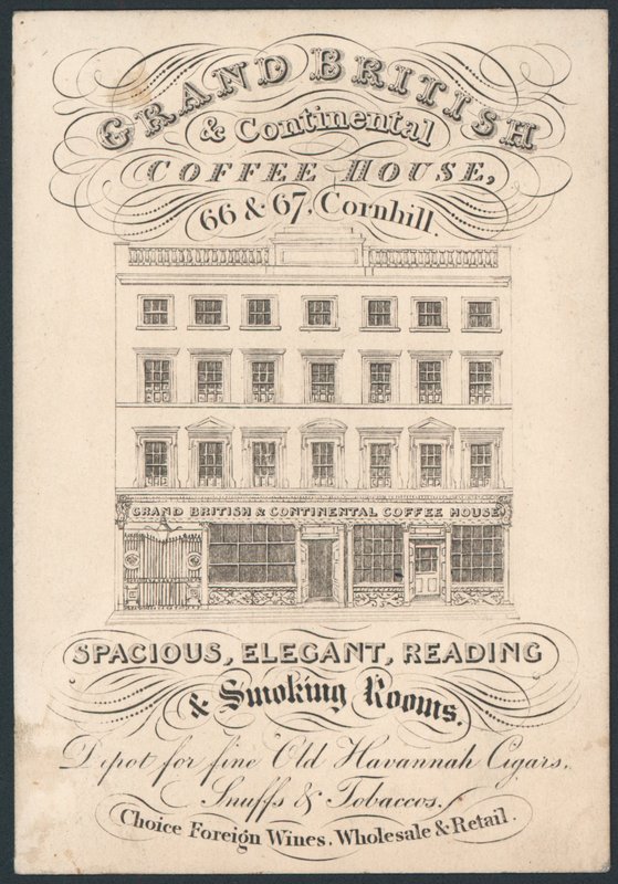 Grand British and Continental Coffee House, 66 og 67 Cornhill, handelskort af English School