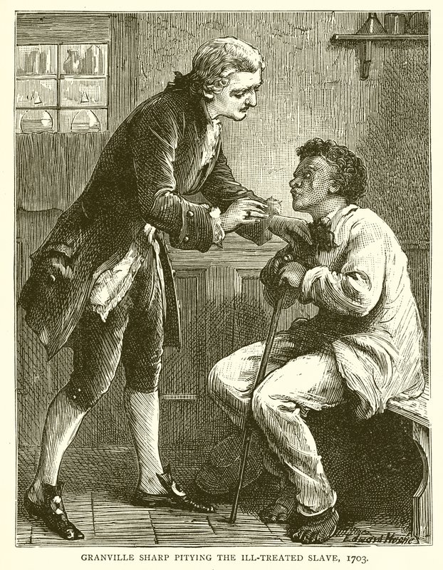 Granville Sharp har medlidenhed med den Ill-Treated Slave, 1703 af English School