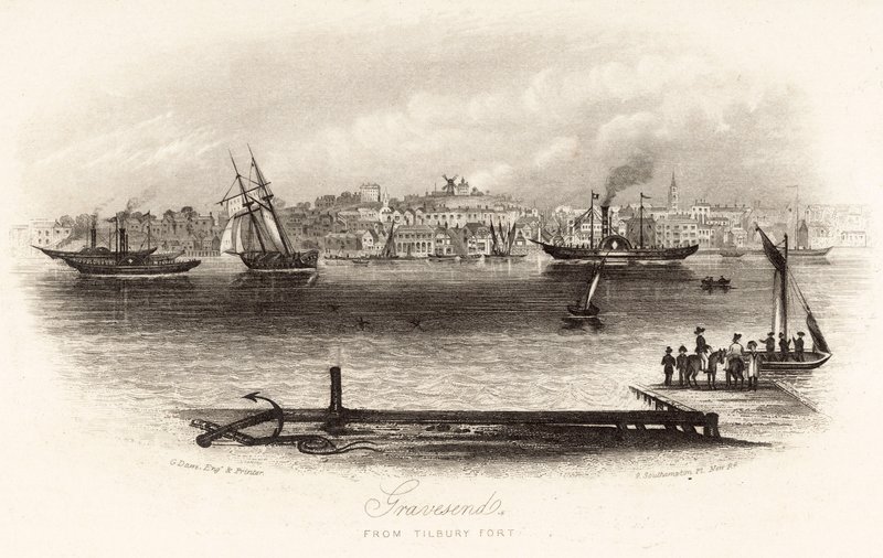 Gravesend fra Tilbury Fort af English School