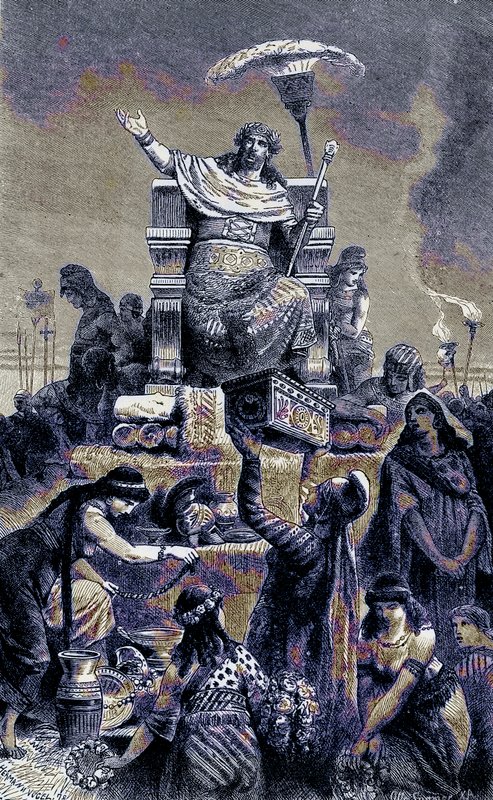 Græsk degeneration - Croesus på begravelsesbunken, illustration fra The Illustrated History of the World, udgivet ca. 1880 (digitalt forbedret billede) af English School