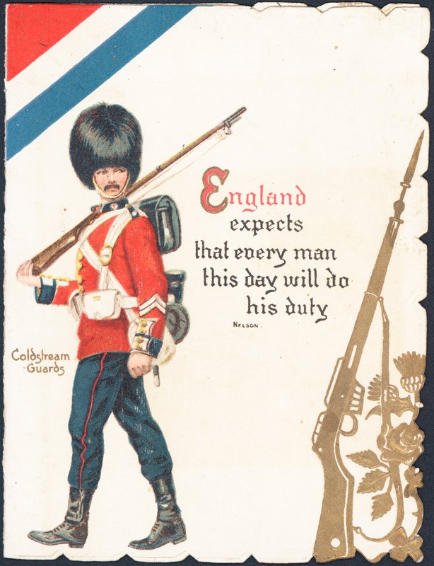 Lykønskningskort med en soldat fra Coldstream Guards af English School