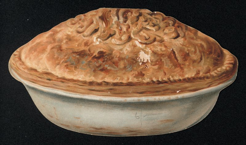 Lykønskningskort i form af en tærte. (chromolitho) af English School