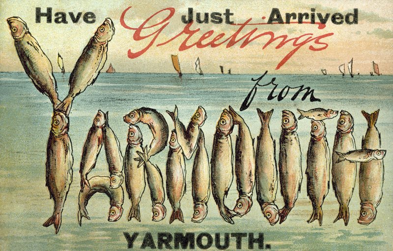 Hilsen fra Yarmouth (farve litho) af English School