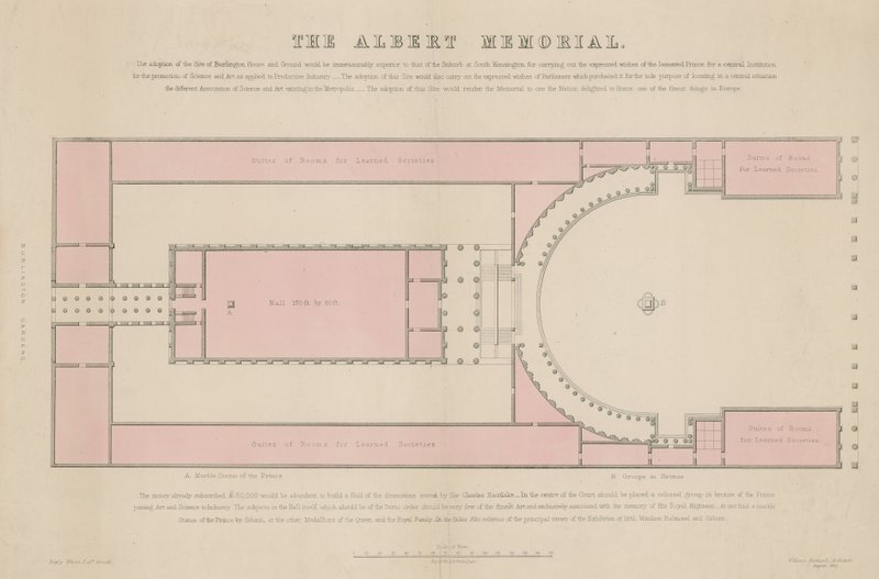 Grundplan for Albert Memorial, som foreslået ved Burlington House af English School