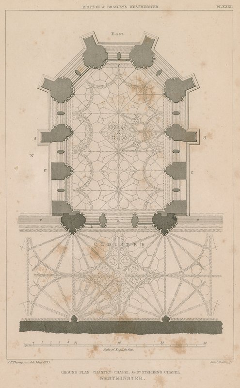Grundplan for Chantry Chapel, St Stephens Chapel, Westminster Palace af English School