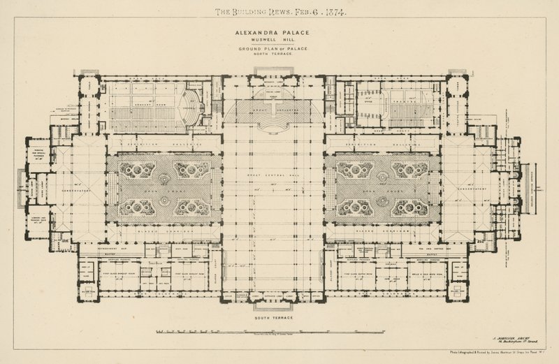 Grundplan for den nordlige terrasse på Alexandra Palace af English School