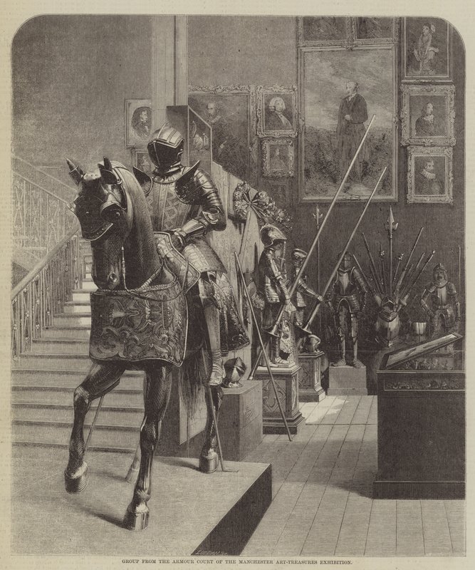 Gruppe fra Armour Court of the Manchester Art-Treasures Exhibition (gravering) af English School
