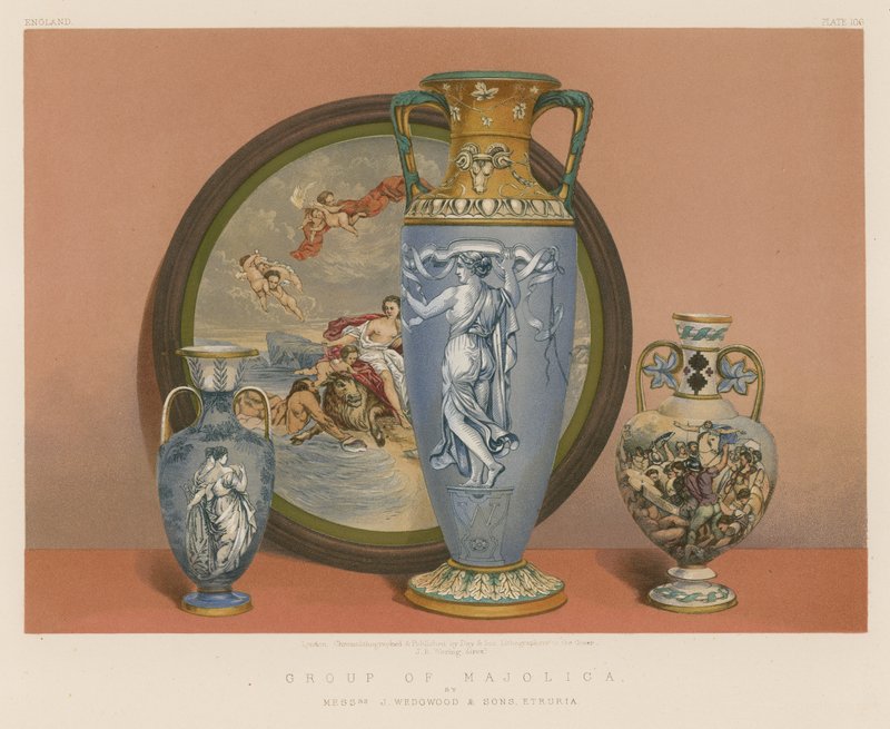 Group of Majolica af Mrs J Wedgwood and Sons, Etruria af English School