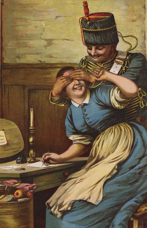 Gæt hvem jeg er (chromolitho) af English School