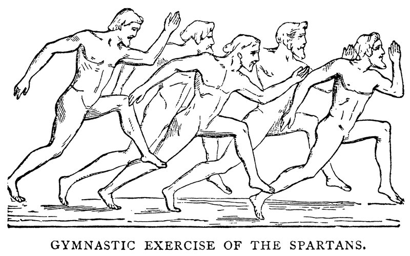 Spartanernes gymnastikøvelse, illustration fra The Illustrated History of the World, ca. 1880 af English School