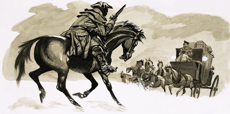 Highwayman er ved at angribe vogn af English School