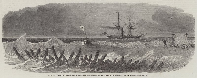 HMS "Alban" redder en del af besætningen på en amerikansk brigantine i Serranilla Keys (gravering) af English School