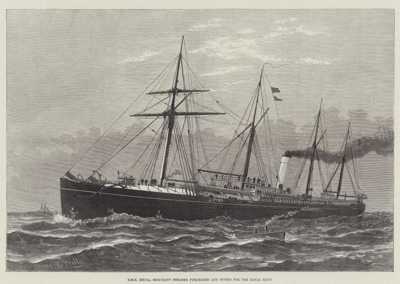HMS Hecla, Merchant Steamer købt og monteret til Royal Navy (gravering) af English School