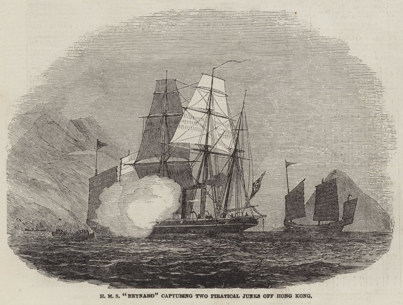 HMS "Reynard" fanger to piratkopier ud for Hong Kong (gravering) af English School