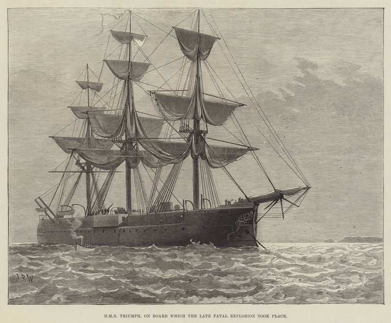 HMS Triumph, om bord, hvor den sene fatale eksplosion fandt sted (gravering) af English School