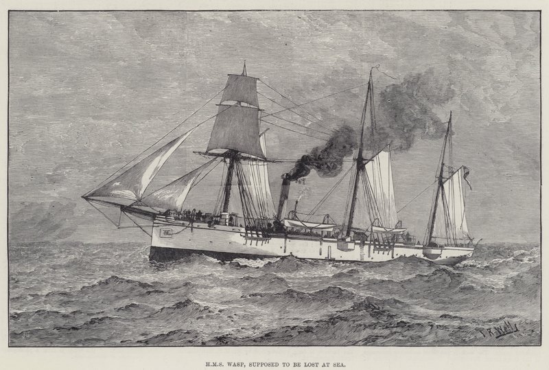 HMS Wasp, formodes at gå tabt på havet (gravering) af English School