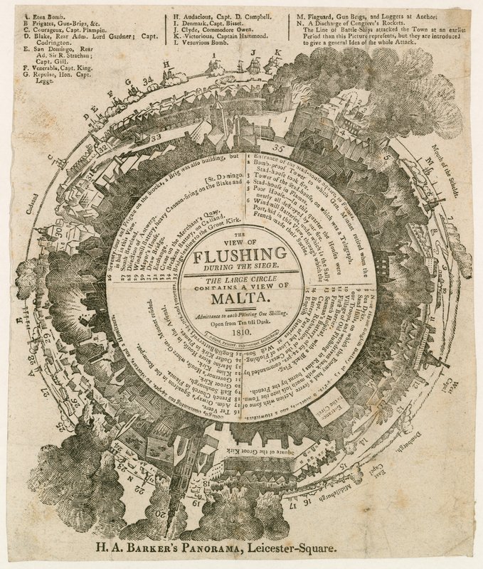 H A Barkers udsigt over Flushing under belejringen af Malta, 1810, Panorama, Leicester Square, London af English School