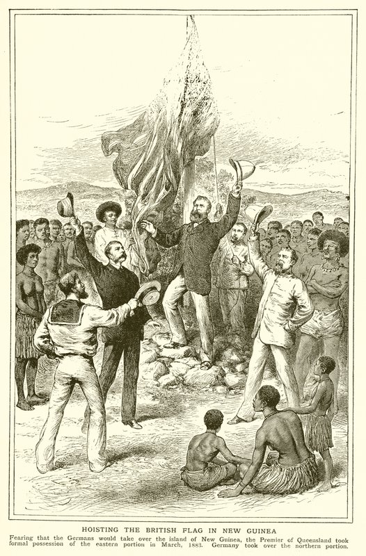 H. M. Chester, Queensland Magistrate ved hejsningen af det britiske flag i New Guinea, marts 1883 af English School