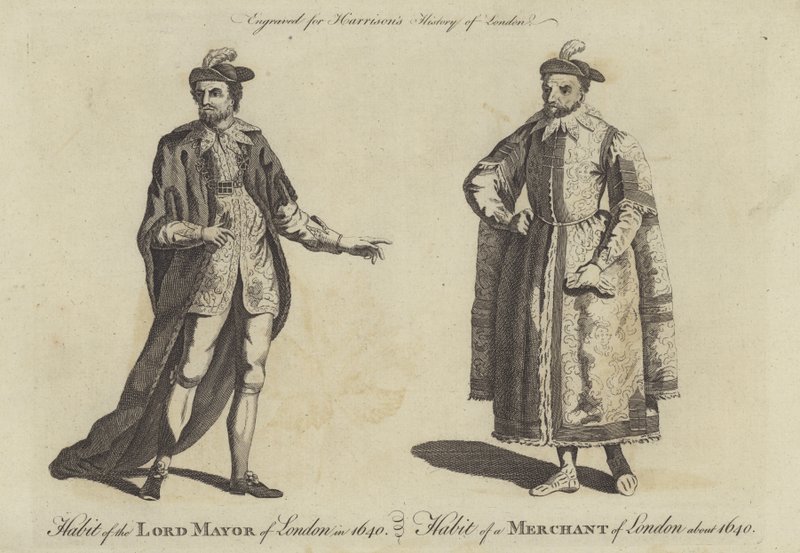 Habit of the Lord Mayor of London i 1640 og Habit of a Merchant of London i 1640 af English School