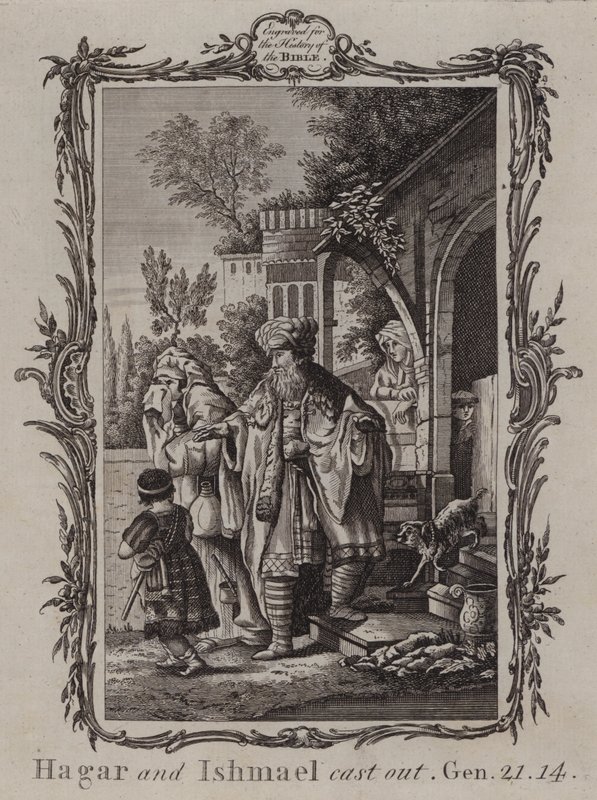 Hagar og Ismael udstødt (kobberstik) af English School
