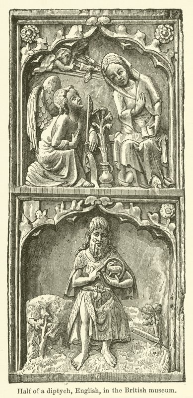 Halvdelen af en diptykon, engelsk, i det britiske museum (gravering) af English School