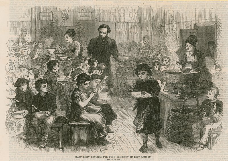 Halvpenny middage for fattige børn i East London af English School