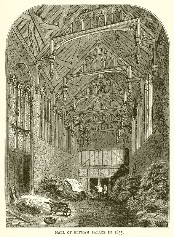 Hall of Eltham Palace i 1835 af English School