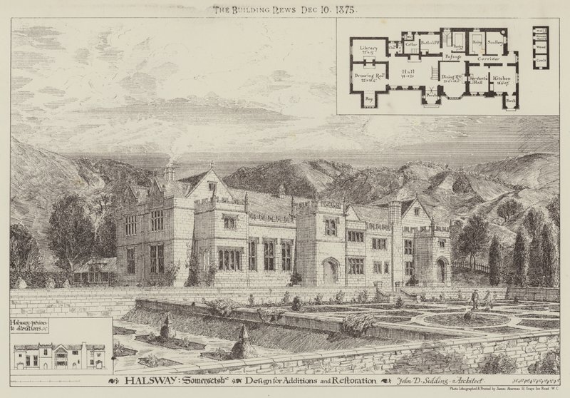 Halsway, Somersetshire, Design til tilføjelser og restaurering (gravering) af English School