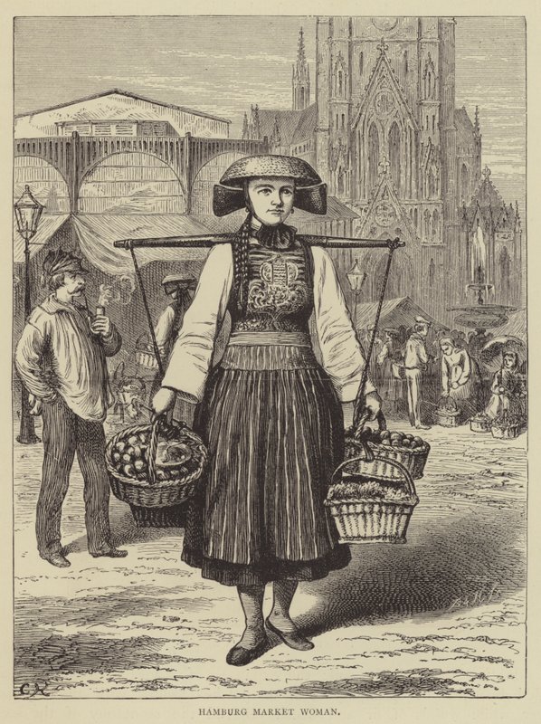 Hamburg Market Woman (gravering) af English School