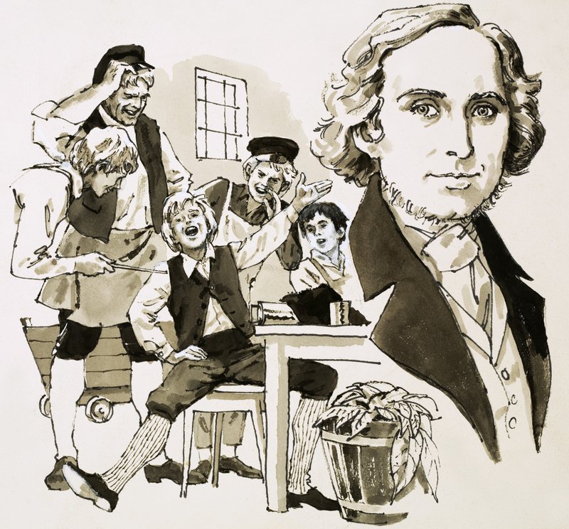H.C. Andersen underholder sine lærlingekammerater ved at synge af English School