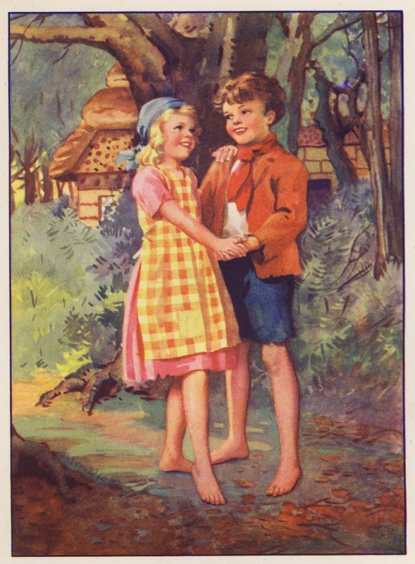 Hans og Grete (farvelitografi) af English School