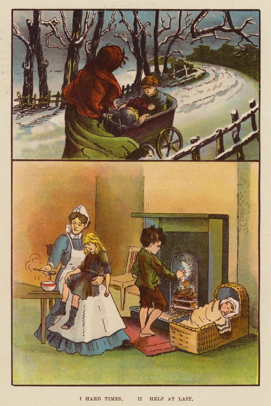 Hårde tider; Hjælp til sidst (farve litho) af English School