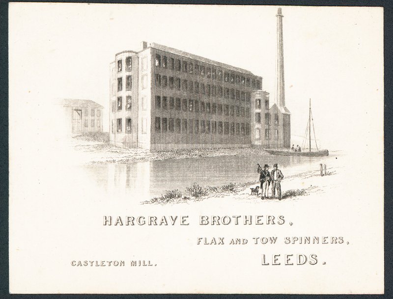 Hargrave Brothers, hør- og blårspindere, handelskort af English School
